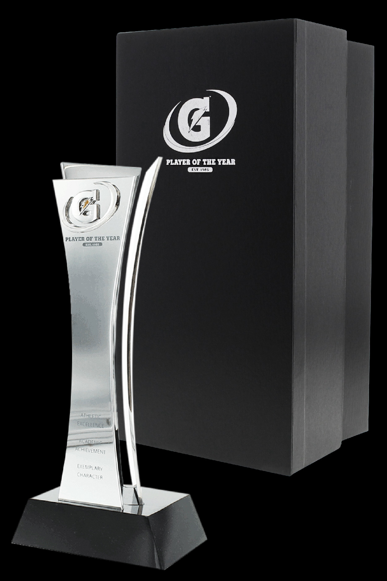 the gatorade play of the year trophy custom corporate award presented with custom branded packaging